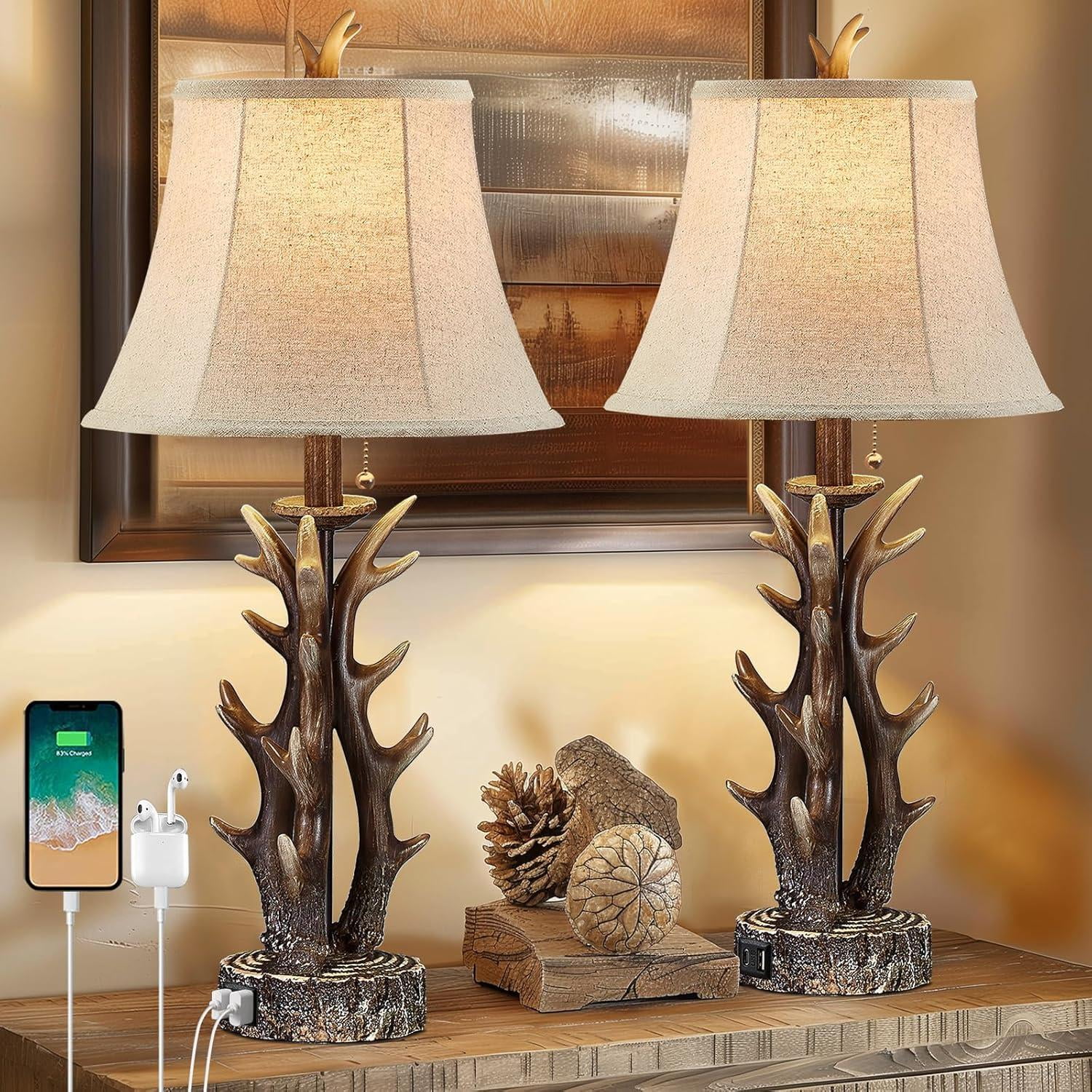 Farmhouse Lamp Bedside Lamps On Antler Lamps Set Of Rustic Cabin