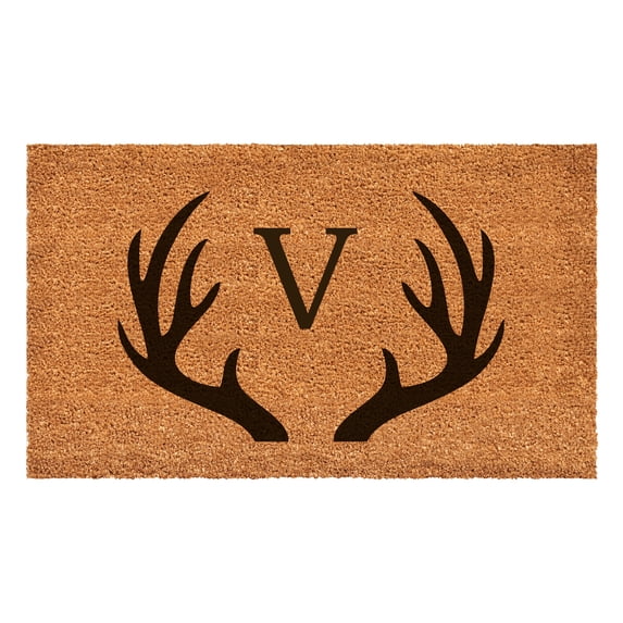 Antler Monogram Doormat, 17" x 29" (Letter V)