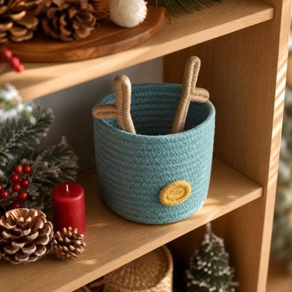 Antler Rope Storage Basket Cylindrical Woven Organizer Bin for Bedroom approx 6.3ร—5.9 Inch