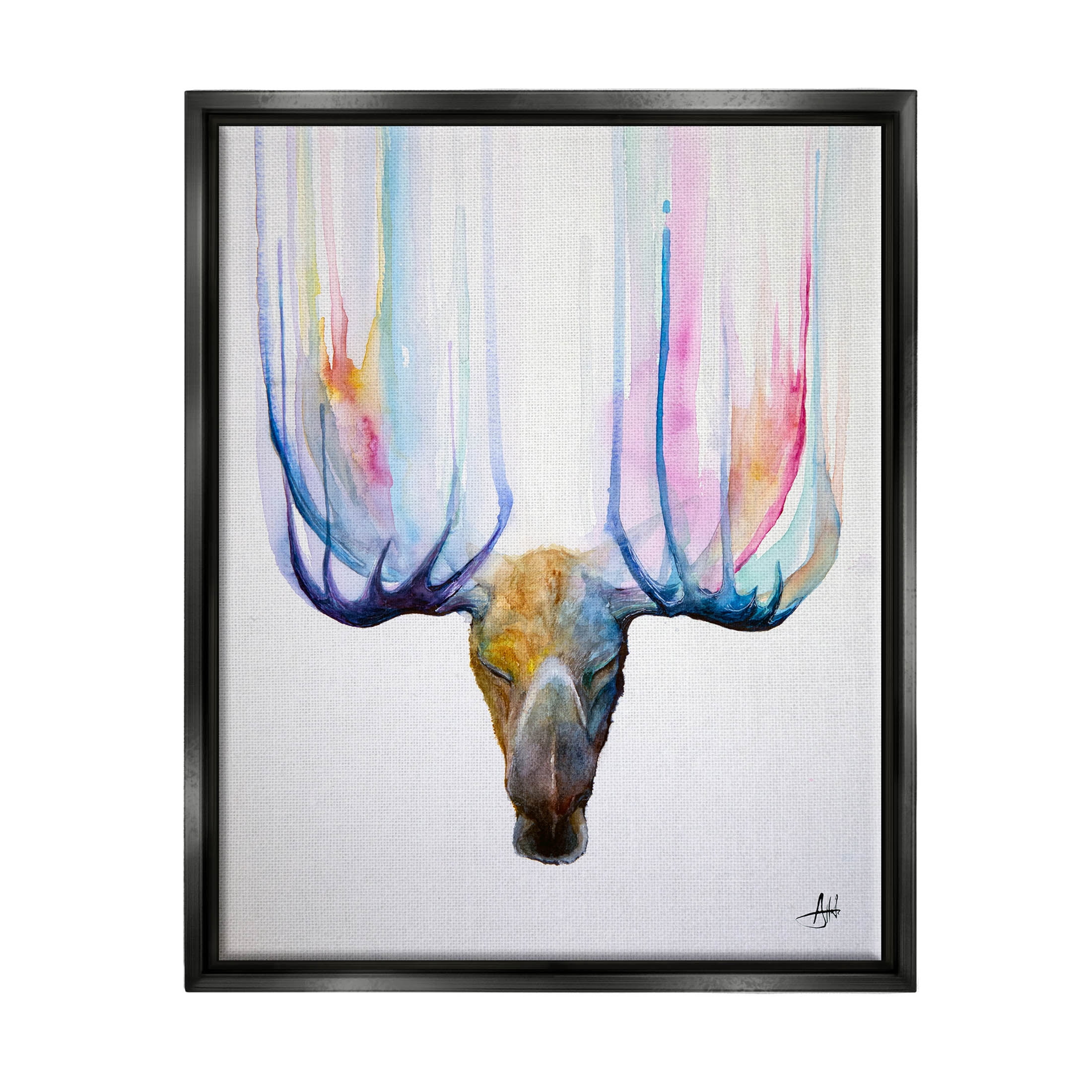 Antler Streaks Modern Deer Animals & Insects Graphic Art Jet Black Framed Art Print Wall Art