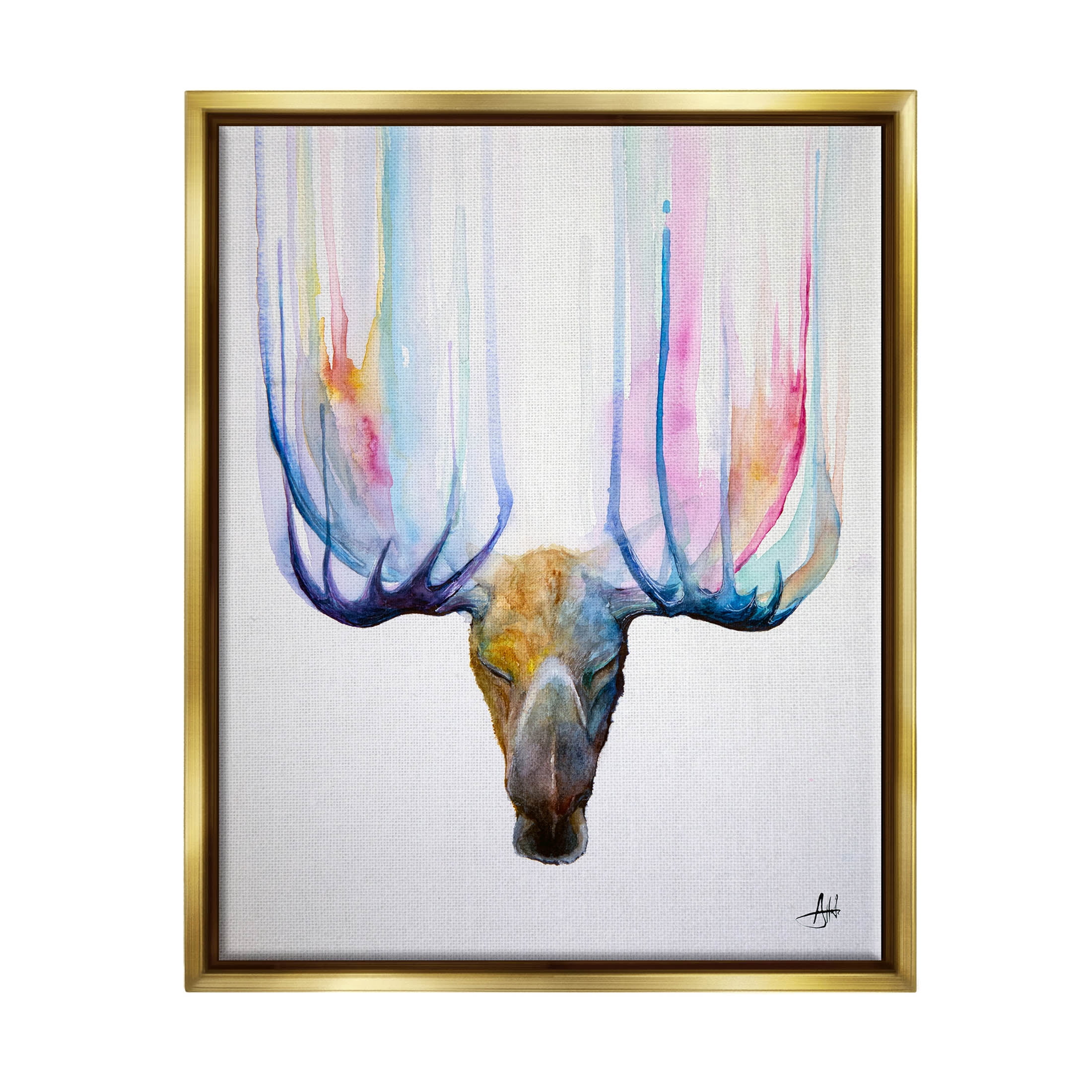Antler Streaks Modern Deer Animals & Insects Graphic Art Metallic Gold Framed Art Print Wall Art