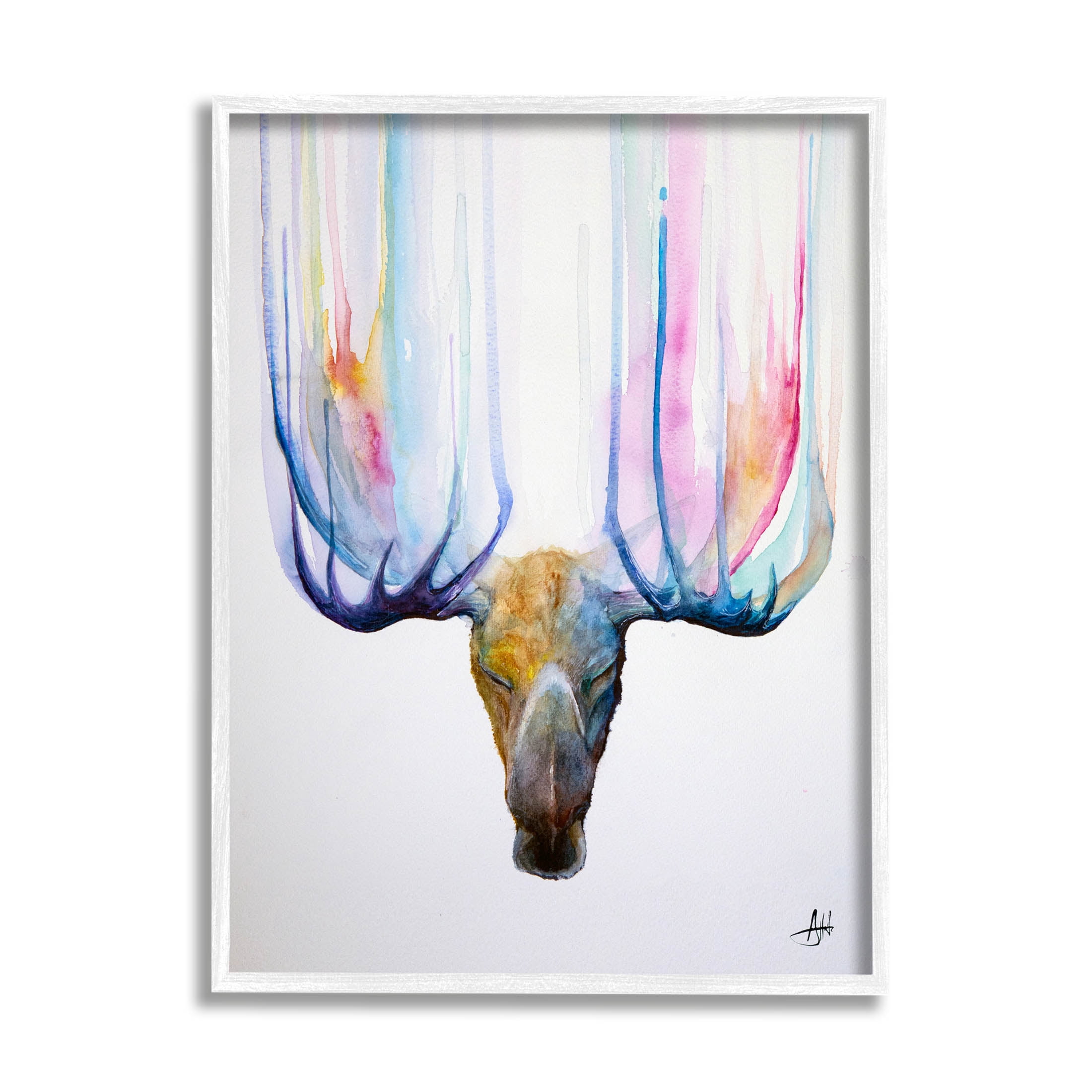 Antler Streaks Modern Deer Animals & Insects Graphic Art White Framed Art Print Wall Art