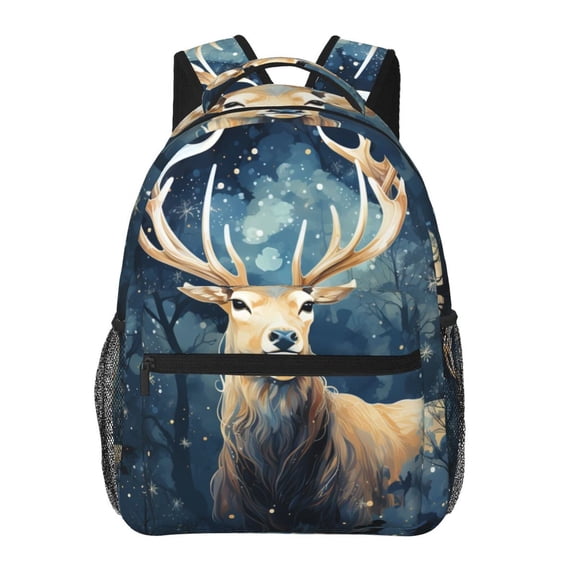 Antler Whitetail Deer Hunting Art Backpack Casual College Bag Zipper Laptop Daypack Hiking Rucksack Travel