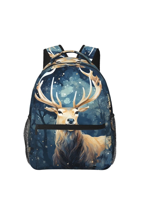 Antler Whitetail Deer Hunting Art Backpack Casual College Bag Zipper Laptop Daypack Hiking Rucksack Travel