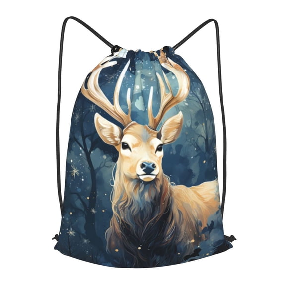 Antler Whitetail Deer Hunting Art Drawstring Backpack Gym String Bag Sports Sackpack Cinch Sack, Large