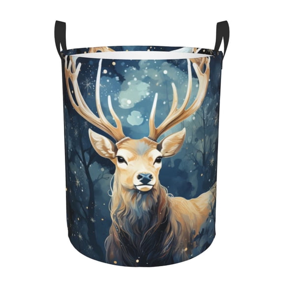 Antler Whitetail Deer Hunting Art Foldable Laundry Hamper with Handle Storage Basket for Clothes Toys & Organizing