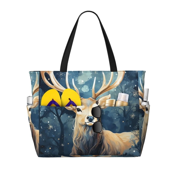 Antler Whitetail Deer Hunting Art Large Capacity Beach Travel Tote Bag Shoulder Handbag for Gym Camping Shopping