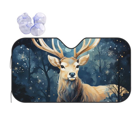 Antler Whitetail Deer Hunting Art Reflective Car Windshield Sunshade, UV Ray Reflector Sun Visor Universal Fit for SUVs, Trucks, Sedans,M