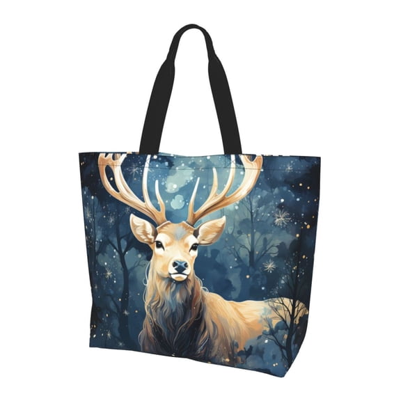 Antler Whitetail Deer Hunting Art Women Reusable Bag Large Shoulder Handbag Top Handle Purse Tote