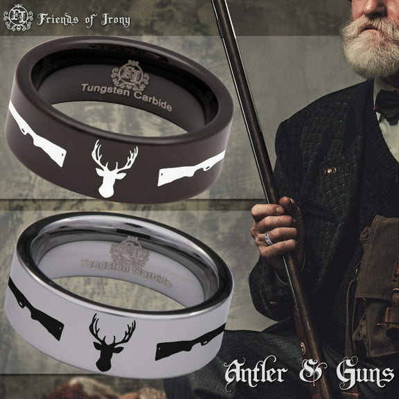 Antler and Guns Tungsten Carbide Ring
