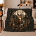 thumbnail image 1 of Antlered Deer Within Woodland Stream Foliage Wreath, Soft Flannel Blanket with Rustic Wildlife Illustration Print, Housewarming Gift and Home Decor for Bedroom and Living Room, 1 of 7