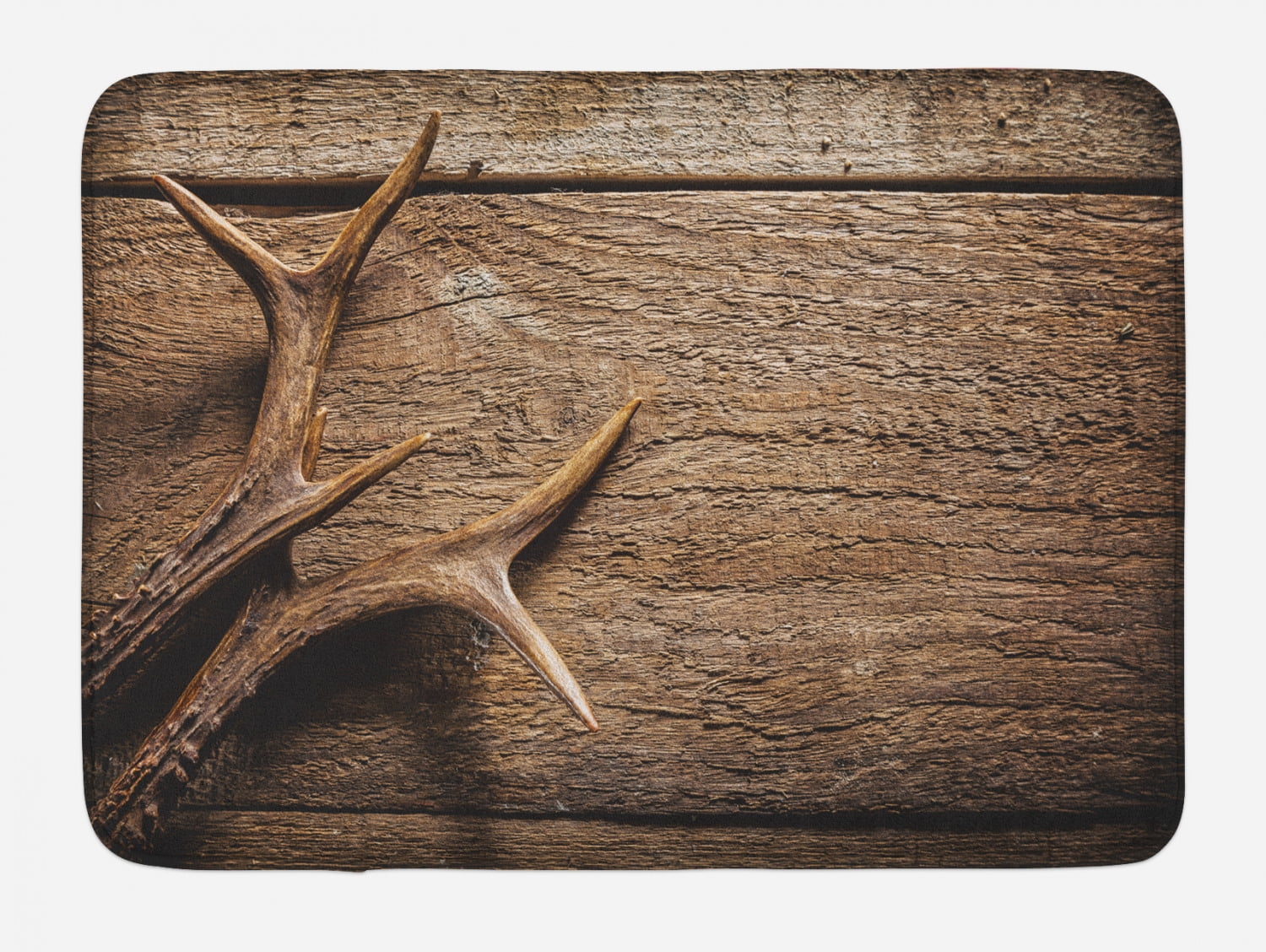 Rustic Antler Print Brown Polyester Bath Rug