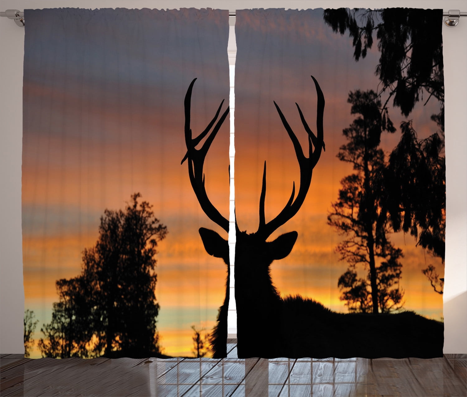 Ambesonne Antlers Curtains 2 Panel Set, Island New Zealand, 108" x 90 ...