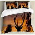 thumbnail image 1 of Antlers Duvet Cover Set, Black Deer on Sky Background West Coast South Island New Zealand Nature, Decorative 3 Piece Bedding Set with 2 Pillow Shams, King Size, Seal Brown Marigold, by Ambesonne, 1 of 3
