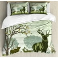 thumbnail image 1 of Antlers Duvet Cover Set King Size, Deer and Wildlife in Park World Natural Heritage Forest Areas Reindeer Nature Scene, Decorative 3 Piece Bedding Set with 2 Pillow Shams, Green, by Ambesonne, 1 of 3