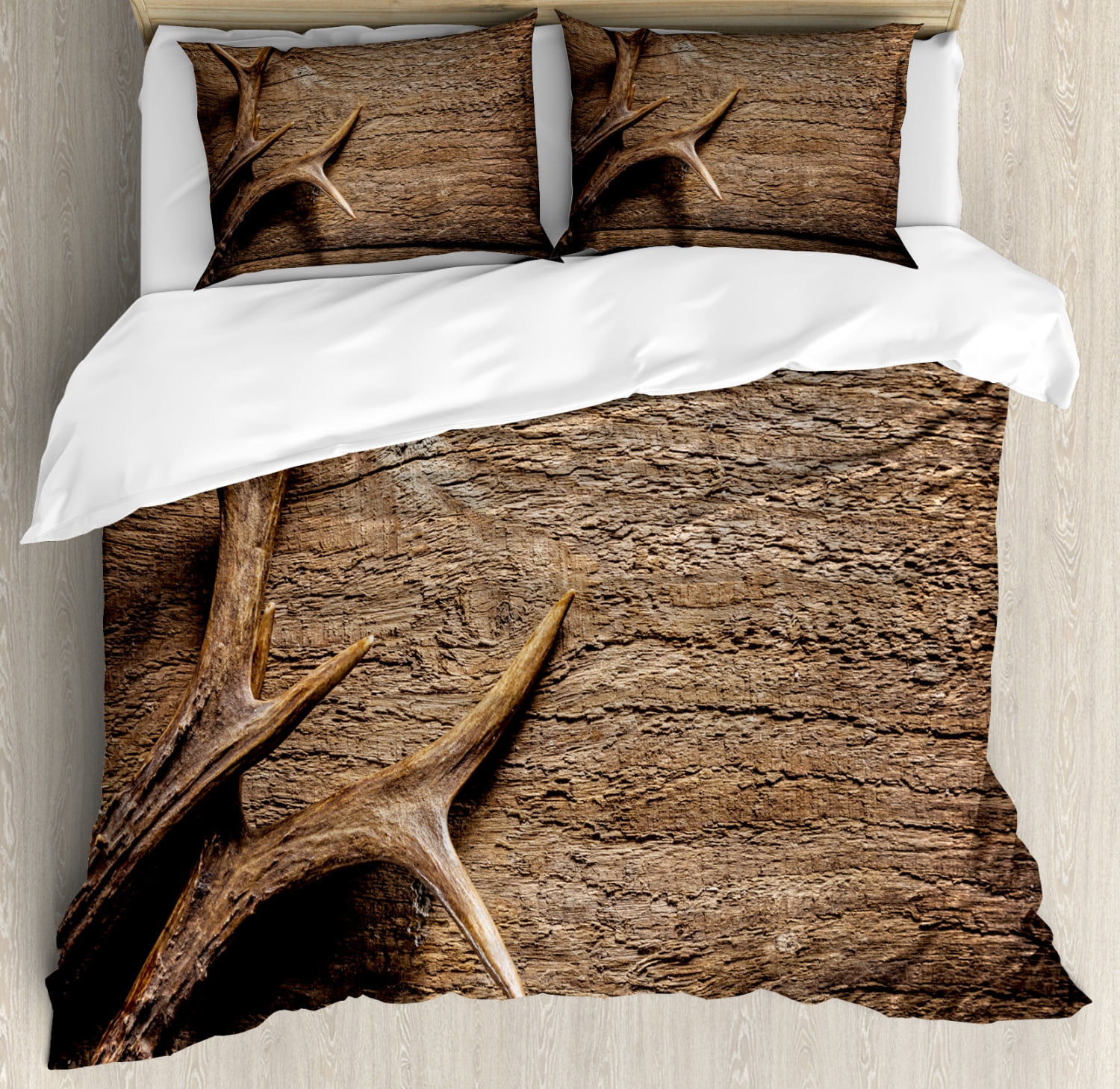 Rustic Antlers Queen Duvet Cover Set with Pillow Shams