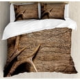 thumbnail image 1 of Antlers Duvet Cover Set Queen Size, Deer Antlers on Wood Table Rustic Texture Surface Hunting Season Fall Gathering Art, Decorative 3 Piece Bedding Set with 2 Pillow Shams, Umber, by Ambesonne, 1 of 3