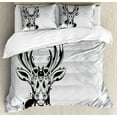 thumbnail image 1 of Antlers Duvet Cover Set, Tribal Deer Head Shadow Art Emblem Wilderness Ornamental Monochrome Art, Decorative 3 Piece Bedding Set with 2 Pillow Shams, Calking Size, Pale Grey Black, by Ambesonne, 1 of 3