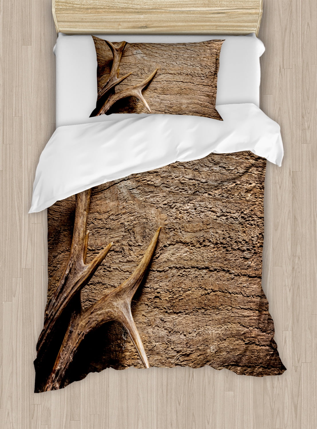 Twin Rustic Antler Print Microfiber Duvet Cover Set