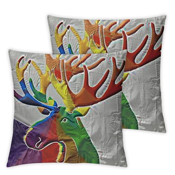 Antlers Flannel Fleece Pillow Cushion Cover, Deer Head Reindeer Animal Outline Wilderness Inspired Minimalistic Simple Art, Decorative Square Accent Pillow Case, , Multicolor