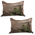 thumbnail image 1 of Antlers Knitted Quilt Pillowcover Set of 2, Evergreen Branch Deer Antler Against Rustic Wooden Background Print, Standard Queen Pillow Sham Bedroom, 30" x 20", Fern Green Umber, by Ambesonne, 1 of 1