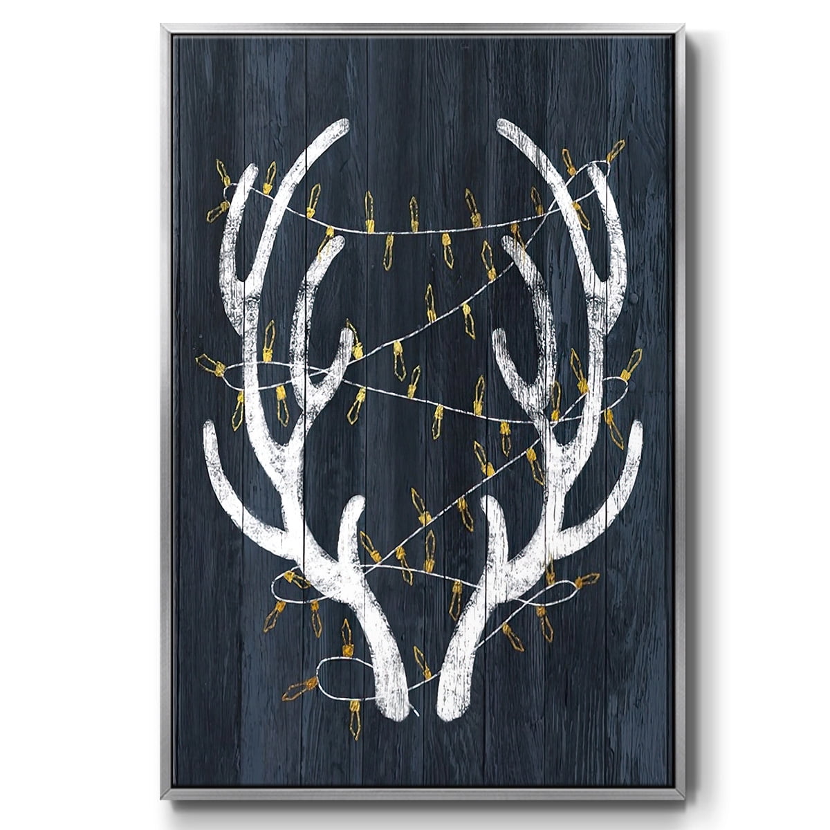 Antlers & Lights - Framed Gallery Wrapped Holiday Canvas - 17 x 25 - Silver Frame