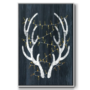 Antlers & Lights - Framed Gallery Wrapped Holiday Canvas - 17 x 25 - White Frame