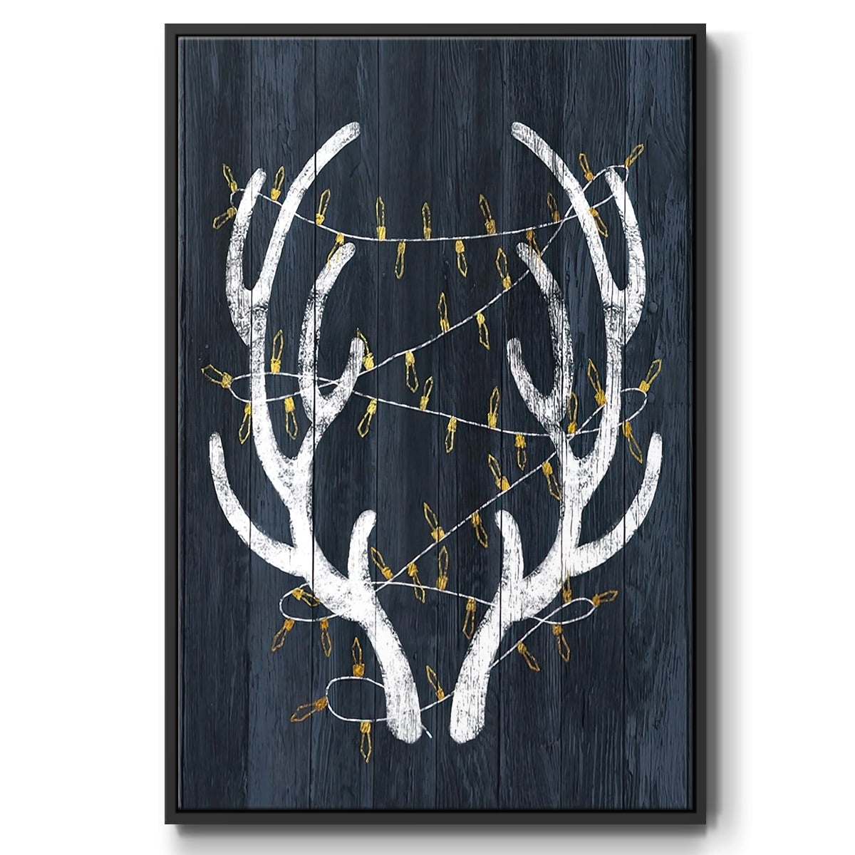 Antlers & Lights - Framed Gallery Wrapped Holiday Canvas - 25 x 37 - Black Frame