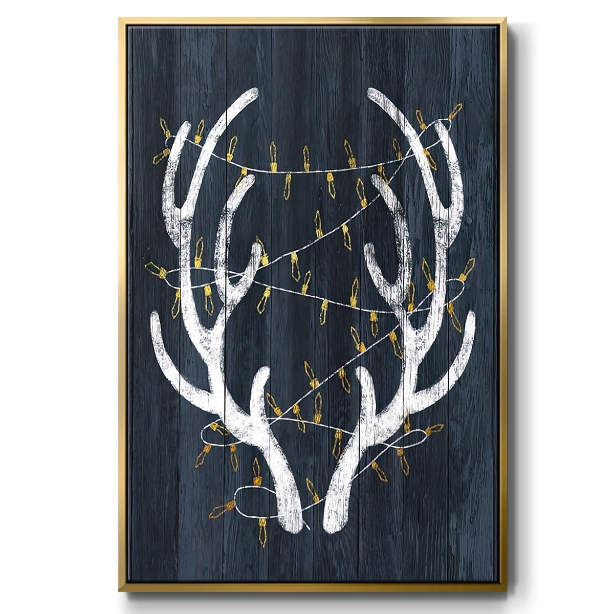 Antlers & Lights - Framed Gallery Wrapped Holiday Canvas - 25 x 37 - Gold Frame
