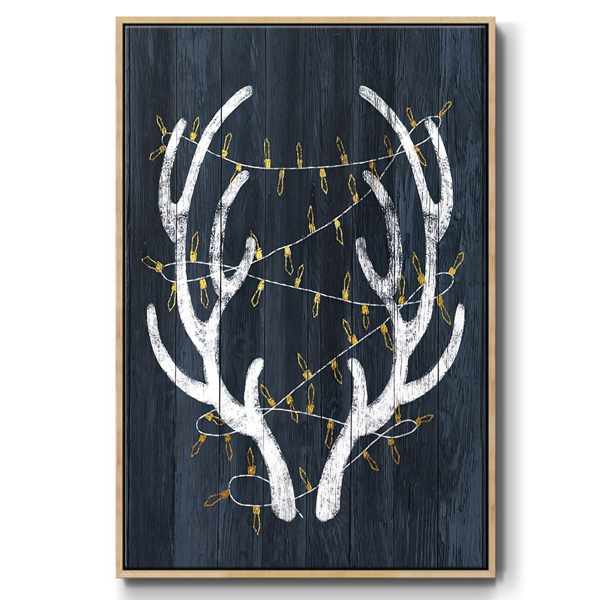 Antlers & Lights - Framed Gallery Wrapped Holiday Canvas - 25 x 37 - Natural Wood Frame