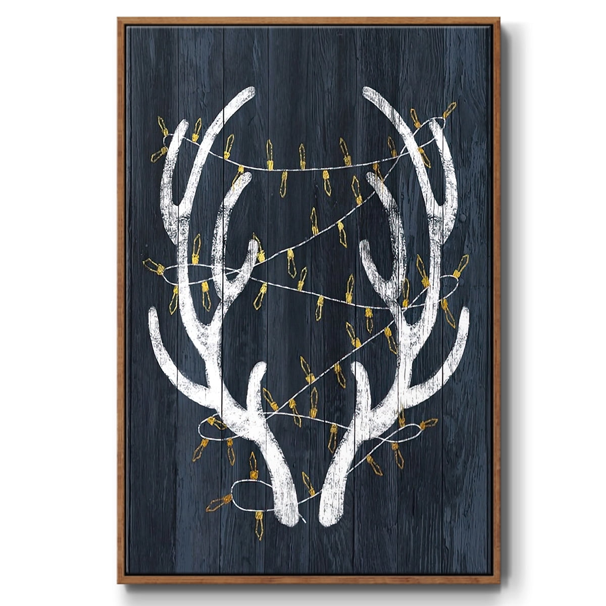 Antlers & Lights - Framed Gallery Wrapped Holiday Canvas - 27 x 41 - Rosewood Frame