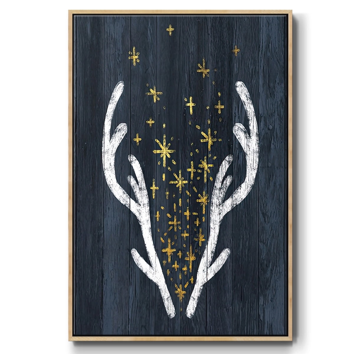 Antlers & Magic - Framed Gallery Wrapped Holiday Canvas - 17 x 25 - Natural Wood Frame