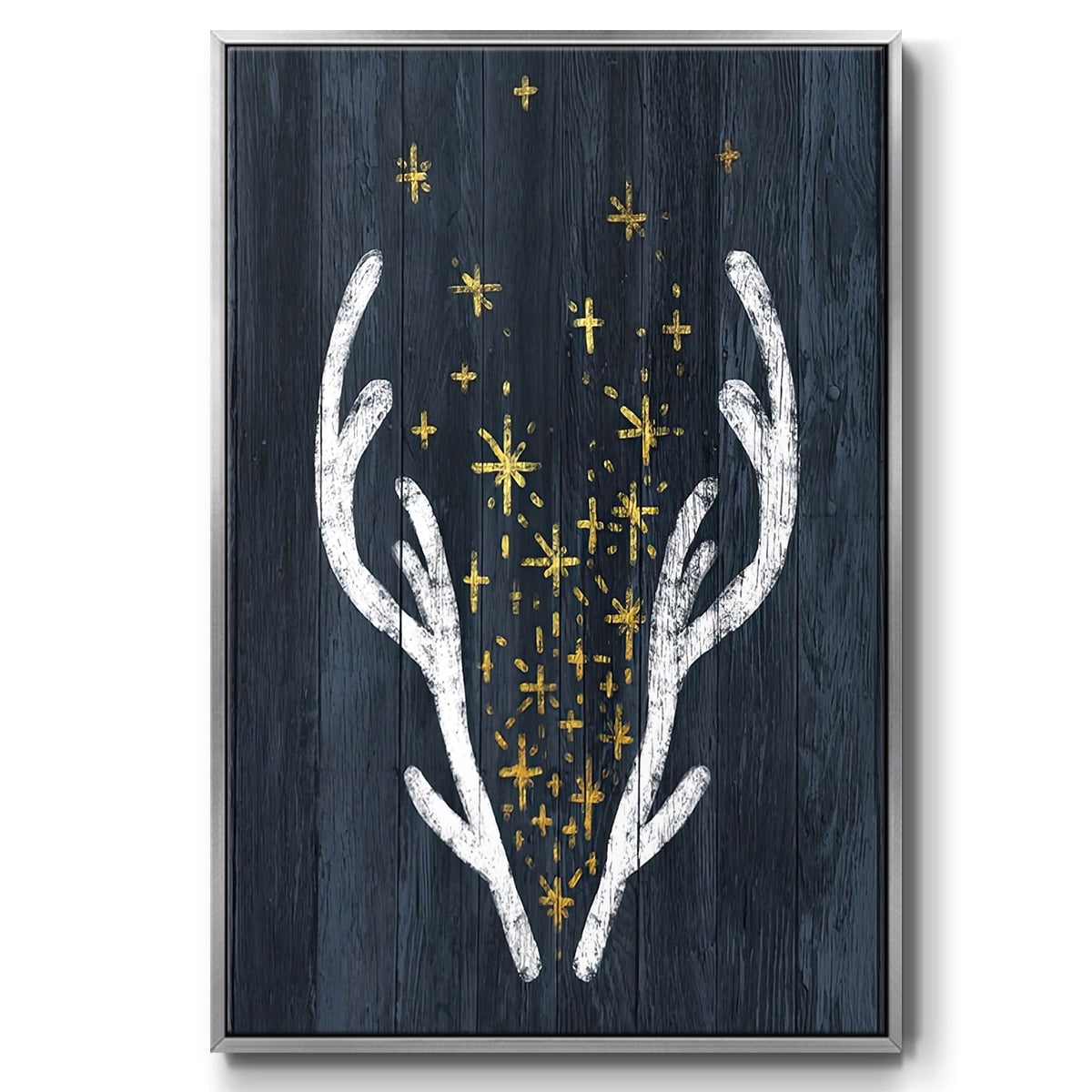 Antlers & Magic - Framed Gallery Wrapped Holiday Canvas - 25 x 37 - Silver Frame