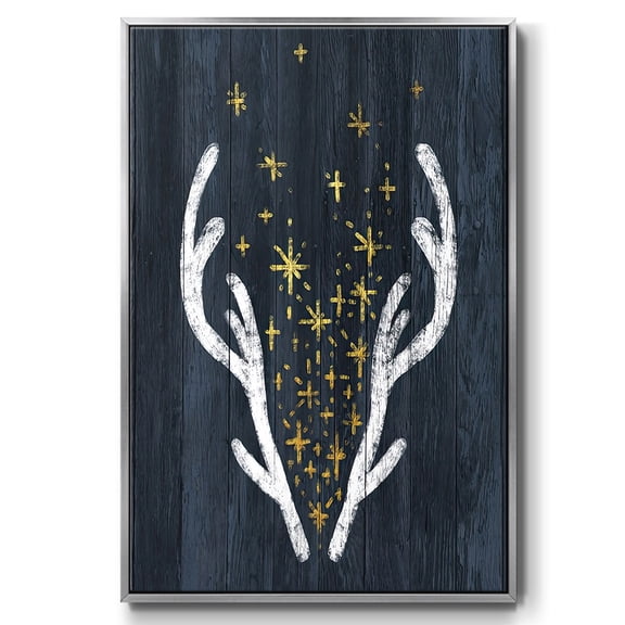 Antlers & Magic - Framed Gallery Wrapped Holiday Canvas - 27 x 41 - Silver Frame