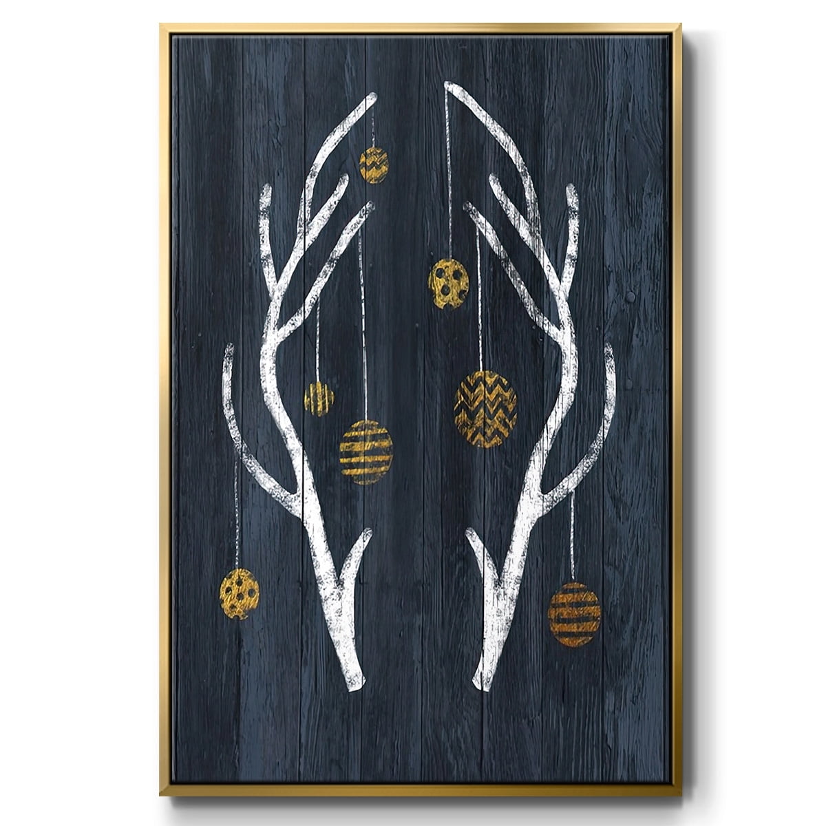 Antlers & Ornaments - Framed Gallery Wrapped Holiday Canvas - 25 x 37 - Gold Frame