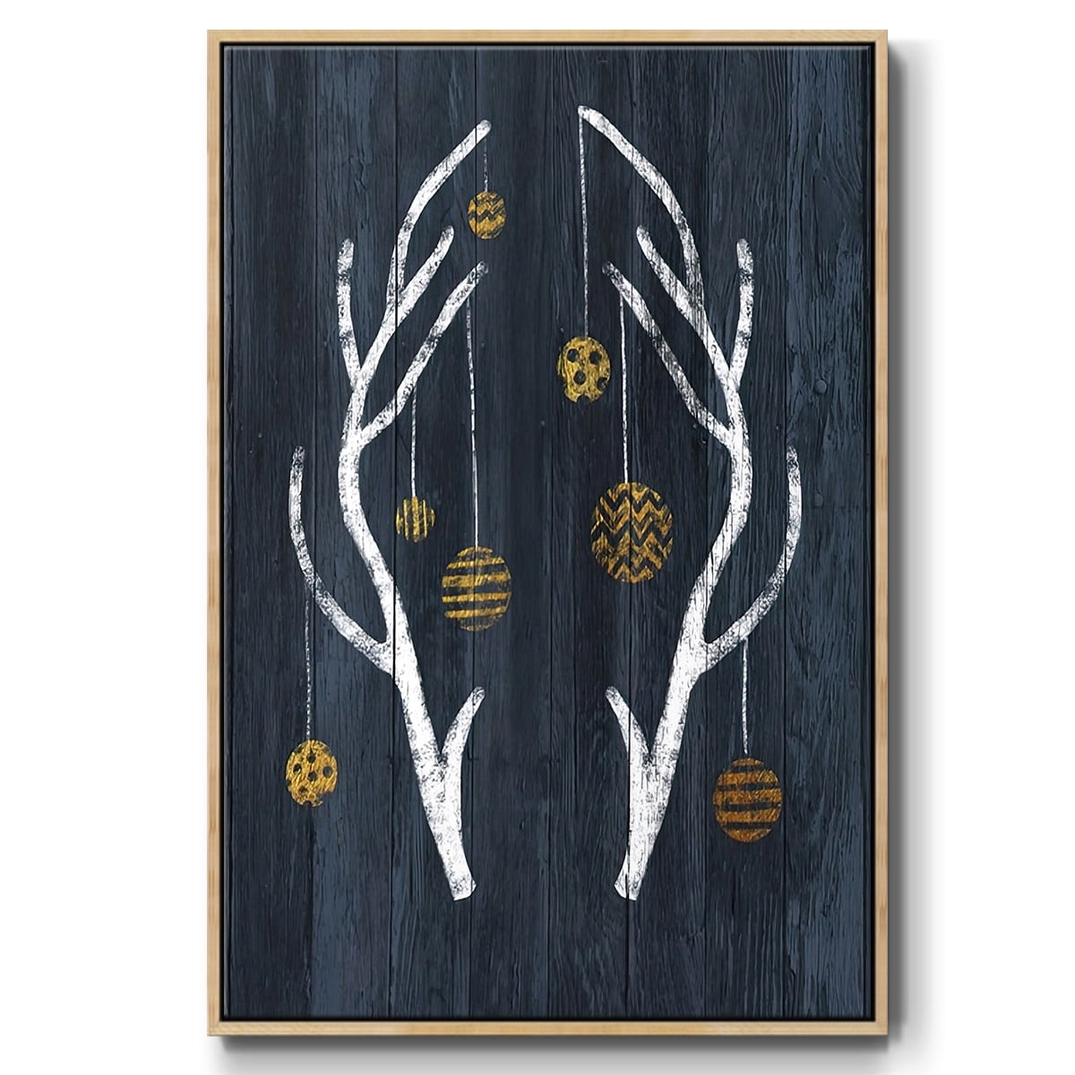 Antlers & Ornaments - Framed Gallery Wrapped Holiday Canvas - 25 x 37 - Natural Wood Frame