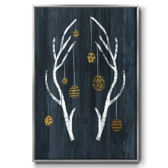 Antlers & Ornaments - Framed Gallery Wrapped Holiday Canvas - 25 x 37 - Silver Frame