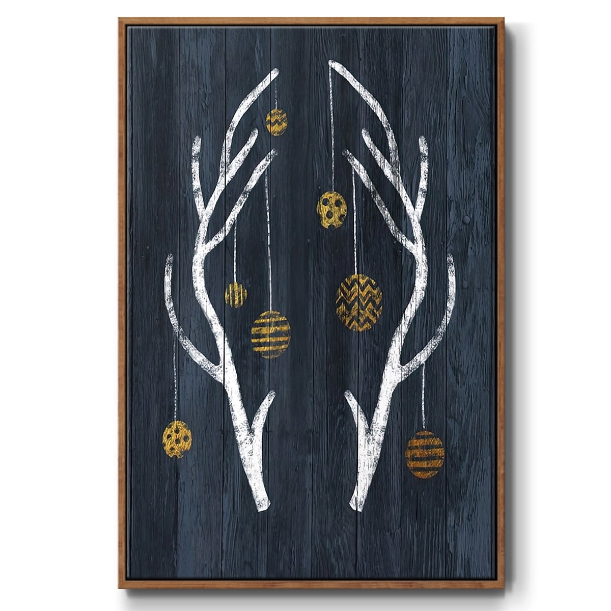 Antlers & Ornaments - Framed Gallery Wrapped Holiday Canvas - 27 x 41 - Rosewood Frame