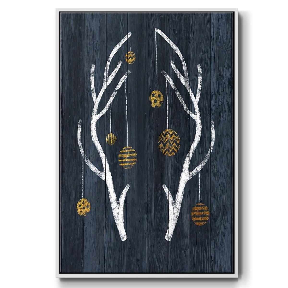 Antlers & Ornaments - Framed Gallery Wrapped Holiday Canvas - 27 x 41 - White Frame