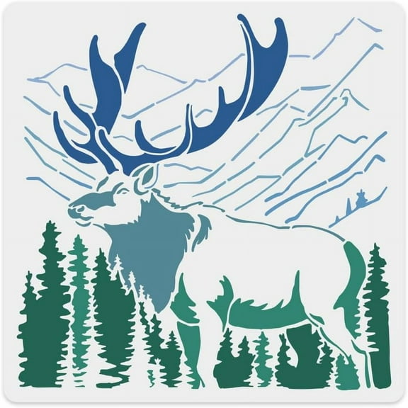 Antlers PET Painting Stencil Forest Animal Stencils for Painting Mountain Deer Craft Stencils Hollow Out Drawing Painting Template for Painting on Wood Fabric Paper Walls 11.8x11.8 Inch