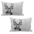 thumbnail image 1 of Antlers Quilted Pillowcover Set of 2, Tribal Deer Head Shadow Art Emblem Wilderness Ornamental Monochrome Art, Standard Queen Size Pillow Cover for Bedroom, 36" x 20", Pale Grey Black, by Ambesonne, 1 of 1