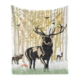 thumbnail image 1 of Antlers Soft Flannel Fleece Blanket, Deers in Autumn Forest Colorful Leaves Trees Grass Wildlife Fall Landscape Print, Cozy Plush for Indoor and Outdoor Use, 70" x 90", Green Orange, by Ambesonne, 1 of 5