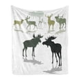 thumbnail image 1 of Antlers Soft Flannel Fleece Blanket, Elk Deer and Fawn Silhouette Forest at the Background World Natural Habitat Theme, Cozy Plush for Indoor and Outdoor Use, 60" x 80", Green Black, by Ambesonne, 1 of 6