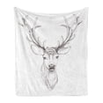 thumbnail image 1 of Antlers Soft Flannel Fleece Blanket, Sketch of Deer Head Illustration Style Black and White Monochromic Wild Animal Art, Cozy Plush for Indoor and Outdoor Use, 70" x 90", Warm Taupe, by Ambesonne, 1 of 5