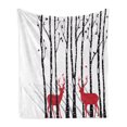 thumbnail image 1 of Antlers Soft Flannel Fleece Throw Blanket, Deer Tree Forest Holiday Theme Flying Leaves Branch Reindeer Winter Print, Cozy Plush for Indoor and Outdoor Use, 50" x 70", White Black Red, by Ambesonne, 1 of 5