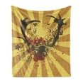 thumbnail image 1 of Antlers Soft Flannel Fleece Throw Blanket, Grunge Big Antlers of Stag Floral Design Abstract Design Illustration, Cozy Plush for Indoor and Outdoor Use, 70" x 90", Yellow Mustard, by Ambesonne, 1 of 5