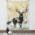 thumbnail image 1 of Antlers Tapestry, Deers in Autumn Forest Colorful Leaves Trees Grass Wildlife Fall Landscape Print, Wall Hanging for Bedroom Living Room Dorm Decor, 40W X 60L Inches, Green Orange, by Ambesonne, 1 of 5