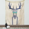 thumbnail image 1 of Antlers Tapestry, Illustration of Deer Dressed Up Like Cool Hipster Fashion Creative Fun Animal Art, Wall Hanging for Bedroom Living Room Dorm Decor, 40W X 60L Inches, Beige Black, by Ambesonne, 1 of 5