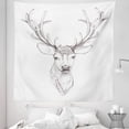 thumbnail image 1 of Antlers Tapestry, Sketch of Deer Head Illustration Style Black and White Monochromic Wild Animal Art, Fabric Wall Hanging Decor for Bedroom Living Room Dorm, 5 Sizes, Warm Taupe, by Ambesonne, 1 of 1