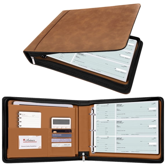 Antner 3 Ring Check Binder for Personal Checks, Fits 3 & 9 Hole Checks ...